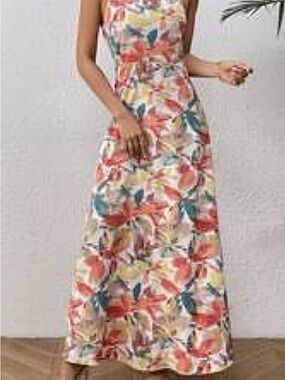 SHEIN Floral Maxi Dress in Coral, Yellow & Teal